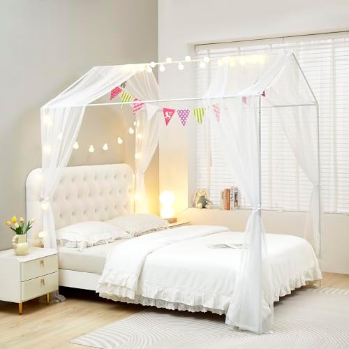 Mengersi Bed Canopy with Lights TwinTwin XL White