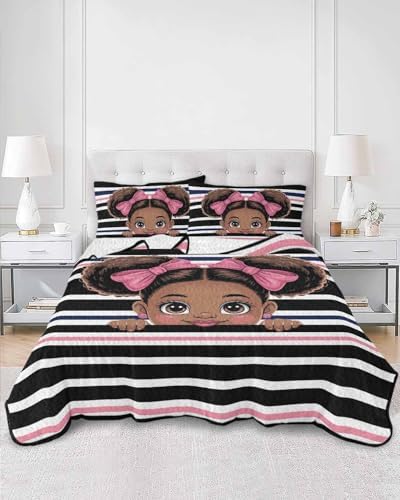 Stongaro Quilt Twin XL Black Pink Stripes Set