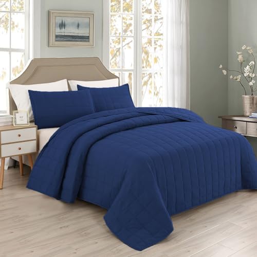EMME Navy Blue Reversible Twin Quilt Set 1