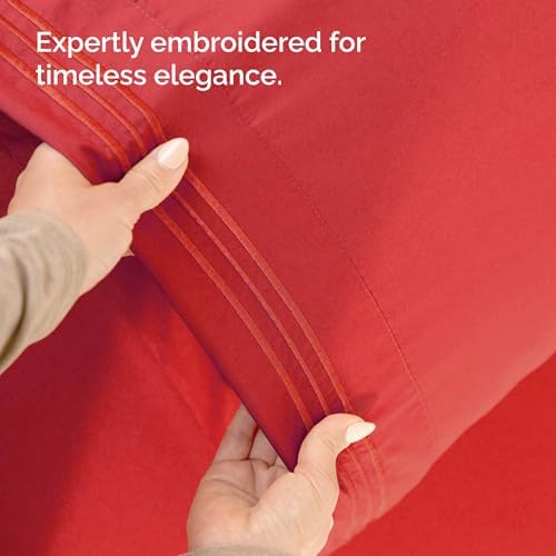 CGK Unlimited Wrap Around Dust Ruffle Bed Skirt 2 Pillowcases Bundle - Red