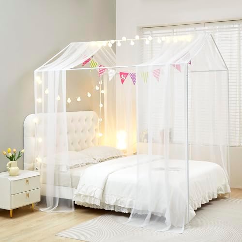 Mengersi Bed Canopy with Lights TwinTwin XL White