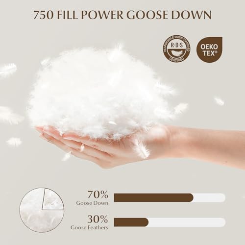 Finbuco Natural Goose Down Pillow - 750 Fill Power Soft Comfort Hotel-Luxury
