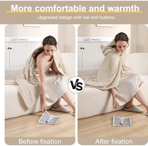 Gintao Heated Blanket Throw with Detachable Hat and Snap Buttons