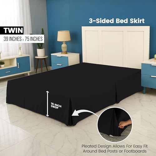 Utopia Bedding Twin Bed Skirt - Black Soft Ruffle 15 Inch Drop
