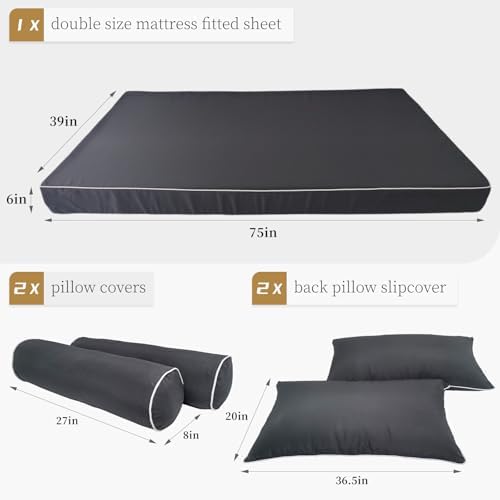 Durable Outdoor Daybed Cushion Cover Twin - Dark Gray