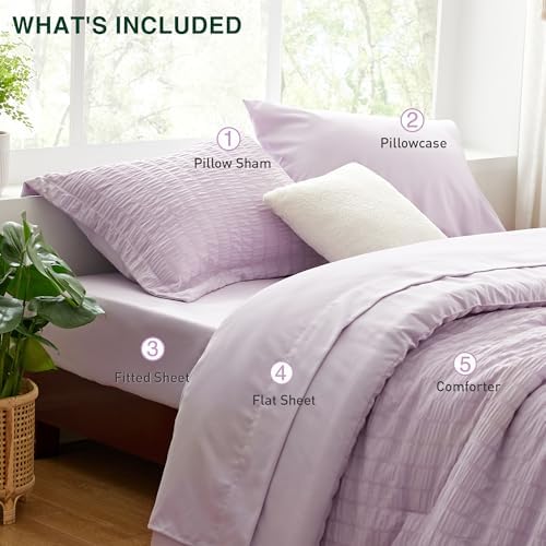 Loves Cabin Seersucker Lavender Comforter Set 5 Pieces