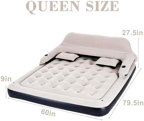 Queen Size Air Mattress with Headboard and Pillows Blow Up Sofabed