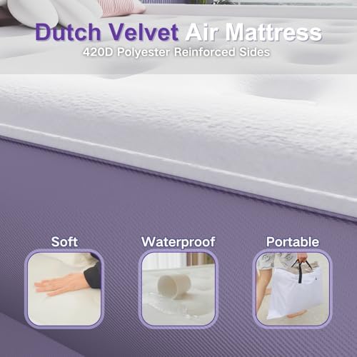 HikerSKY Queen Air Mattress with Wireless Pump 22 Inch Purple