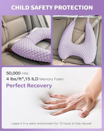 Memory Foam Kids Travel Pillow with Velvet Dots and Adjustable Straps