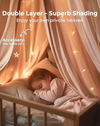 Little Dove Bed Canopy with Star Lights Double Layer 256x106 Pink