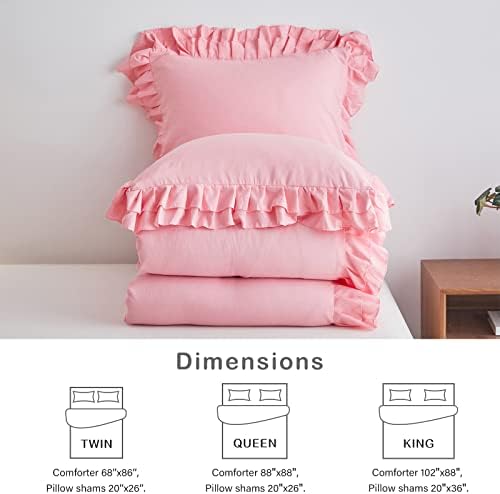 Pink Ruffled Comforter Set Twin Size 3 pcs