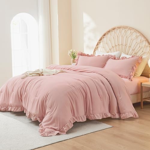 Litanika Blush Pink Ruffle Comforter Set 3 Pieces
