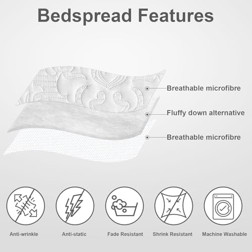 Hansleep White Quilt Queen Set - 3 Piece Damask Coverlet Bedding