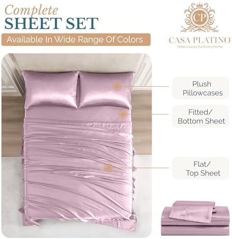 Casa Platino Twin Satin Sheets Set 3 pcs Pink