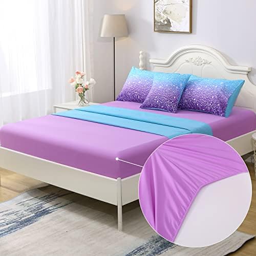 JQinHome Glitter Comforter Set Twin Size Blue Purple