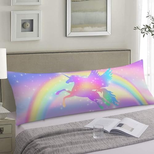 Rainbow Unicorn Stars Body Pillow Cover with Zipper 20x54