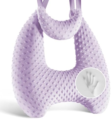 Memory Foam Kids Travel Pillow with Velvet Dots and Adjustable Straps