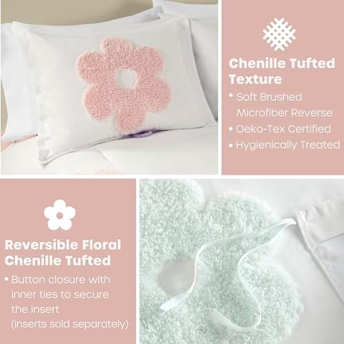 Queen Duvet Cover Set for Girls - Floral Polka Dot Reversible