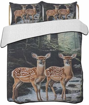 Stongaro Twin XL Forest Deer Quilt Comforter Set 3 Pieces