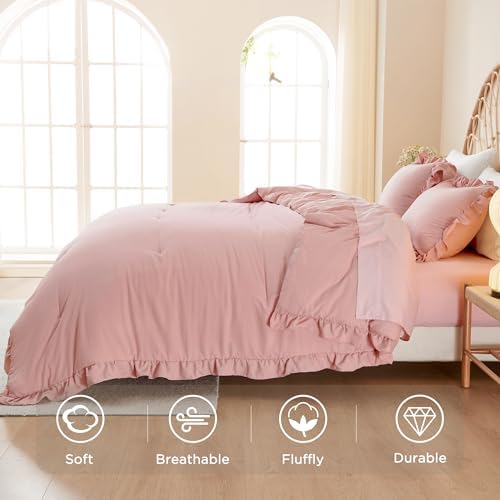 Litanika Blush Pink Ruffle Comforter Set 3 Pieces