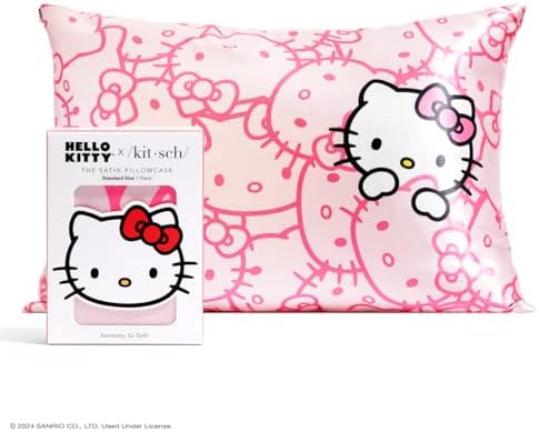 Kitsch x Hello Kitty Pink Kitty Faces Satin Pillowcase