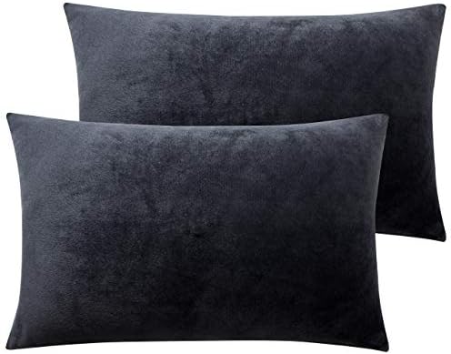 NTBAY Velvet Pillowcases 2 Pack 20x30 Inches Charcoal Grey