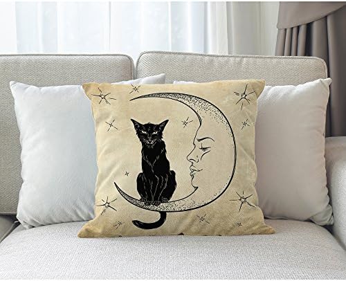Moslion Black Cat Sits on Moon Throw Pillow Cover 18x18 Inch