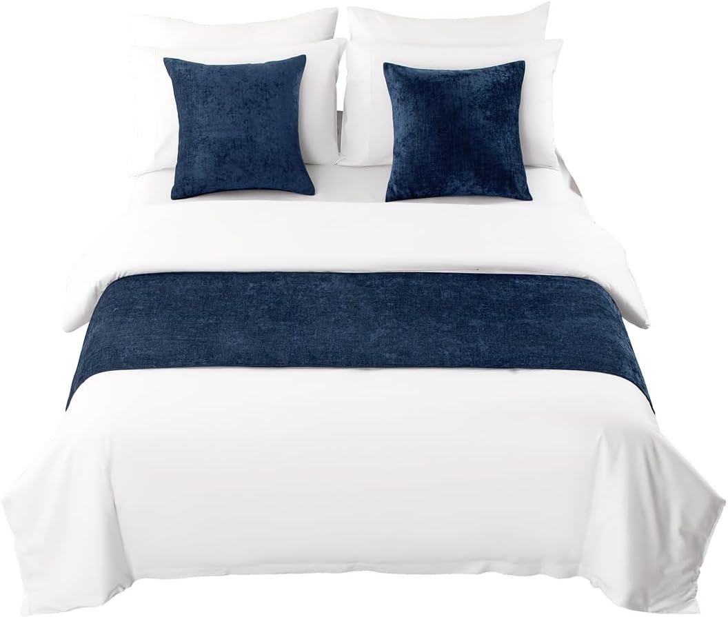 AMBERIS Dark Blue Chenille Bed Runner