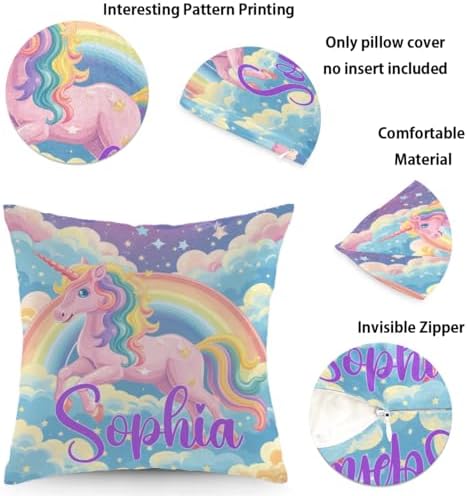 Personalized Pink Unicorn Rainbow Square Pillowcase for Kids