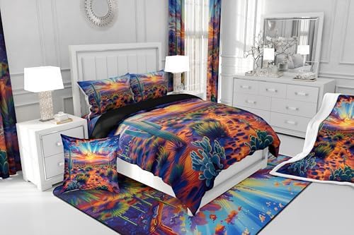 Erosebridal Neon Cactus Bedspread Set Queen Size