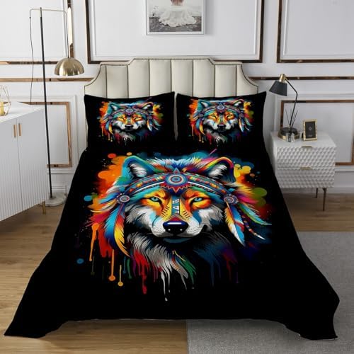 Erosebridal Rainbow Wolf Coverlet Set Kids