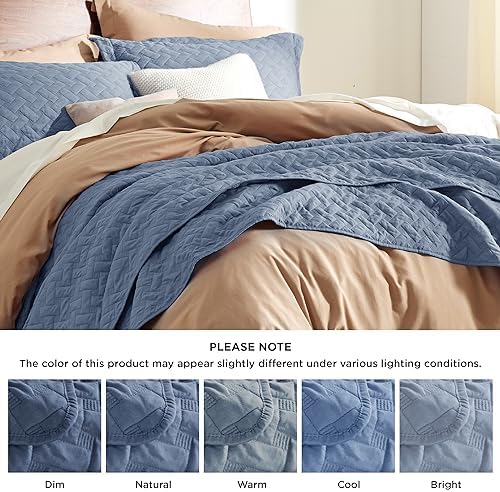Bedsure Queen Quilt - Lightweight Bedspread with Mineral Blue Basket Weave Pattern Soft Durable