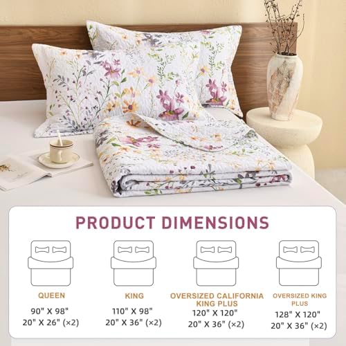 Lady Ann Wild Floral Printed Queen Bed Quilt Set 3 PCS