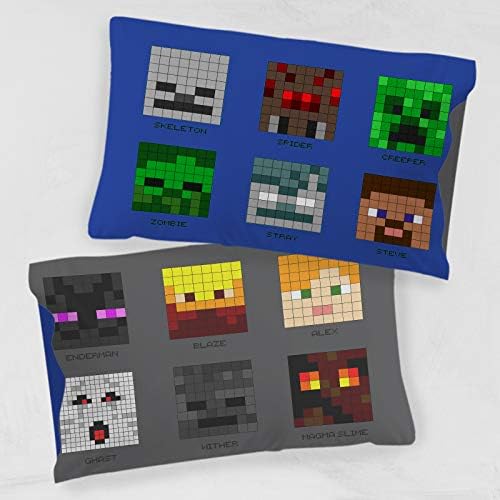 Jay Franco Minecraft Pixel Friends Single Pillowcase - Double-Sided Kids Super Soft