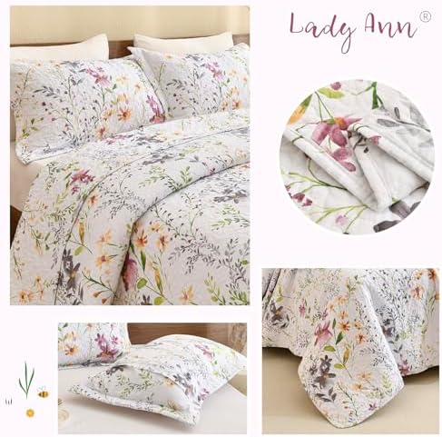 Lady Ann Wild Floral Printed Queen Bed Quilt Set 3 PCS