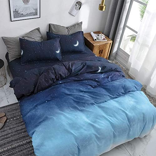 HYPREST Queen Duvet Cover Set 3pcs Star Moon Galaxy Patterned