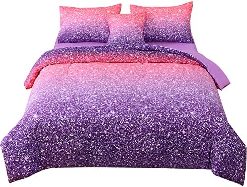 JQinHome Twin Pink Purple Comforter Set