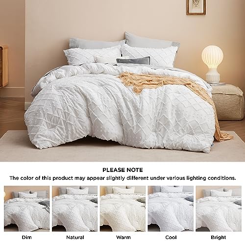 Bedsure Twin Comforter Set - White Boho with Pillow Sham