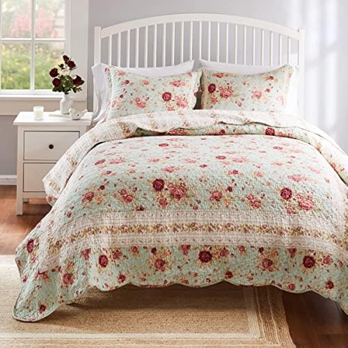 Greenland Home Antique Rose 100 Cotton Quilt Set Blue