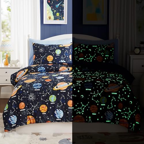 Glow in the Dark Space Comforter Set for Kids - Twin Bedding