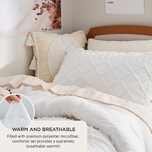 Bedsure Twin Comforter Set - White Boho with Pillow Sham
