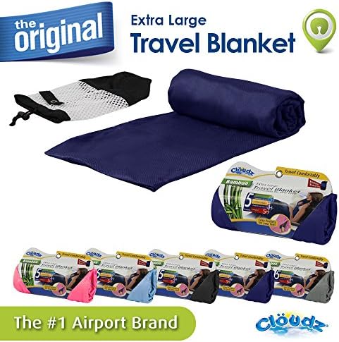 Cloudz Extra Large Travel Blanket with Foot Pockets and Travel Bag - Navy Blue