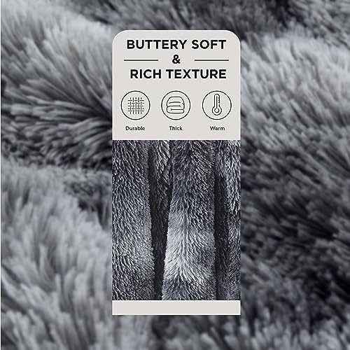 Bedsure Fuzzy Sherpa Faux Fur Twin Blanket Tie Dye Grey Cozy Gift