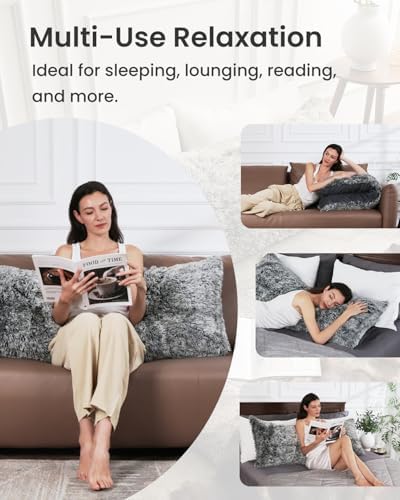 ZonLi Fuzzy Body Pillow Cover - Grey