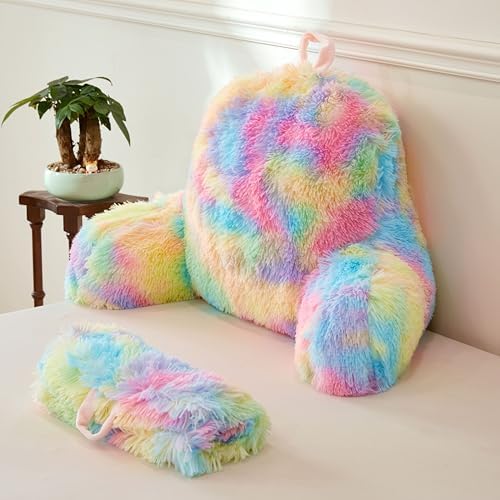 XeGe Fluffy Back Support Pillow Cover with Tie Dye Faux Fur