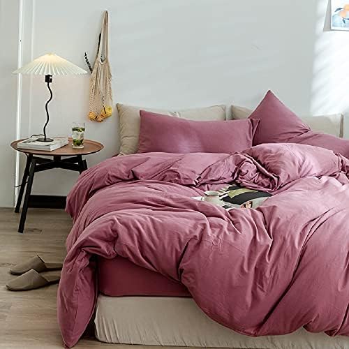 AMWAN Solid Purple Duvet Cover Set Queen Size