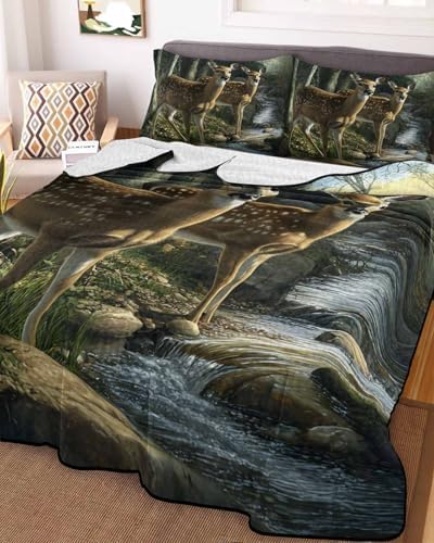 Stongaro Forest Deer Twin XL Quilt Set 3 Piece