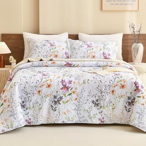 Lady Ann Wild Floral Printed Queen Bed Quilt Set 3 PCS