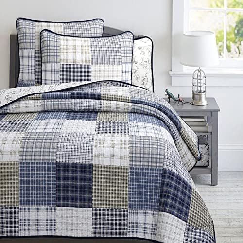 Cozy Line Benjamin Dinosaur Plaid Quilt Set Twin 2 Piece