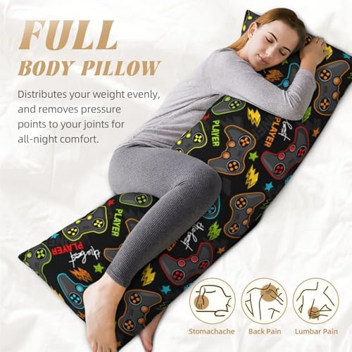 Gaming Body Pillow Case for Boys 20x60 Microfiber with Zipper